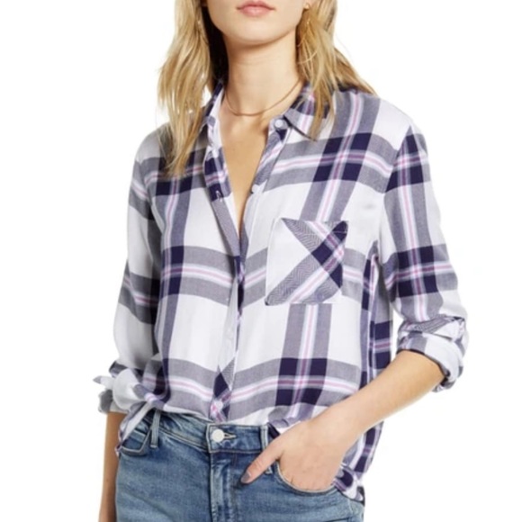 Rails Tops - RAILS Hunter Plaid white/blue Button-front flannel shirt top